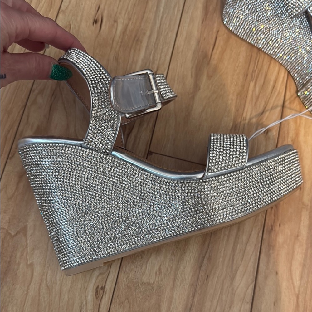 Silver Rhinestone Wedge Sandals